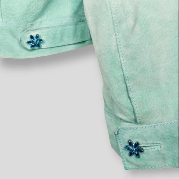 Vintage Wilsons Leather 100% Suede Cropped Jacket Size Large Aqua Barbiecore - Picture 7 of 12